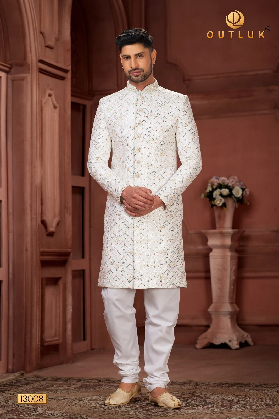 Outluk Wedding Sherwani Vol 13 Pure Silk Wholesale Handwork Sherwani Collection Catalog — Singles, MPA wholesale from Surat - Gallery Image 6